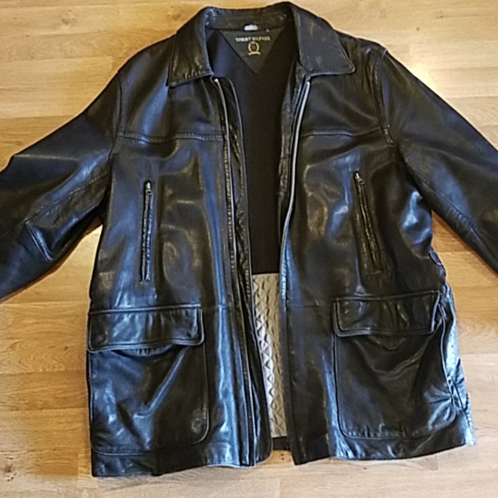 Tommy Hilfiger leather coat size xl broken zipper